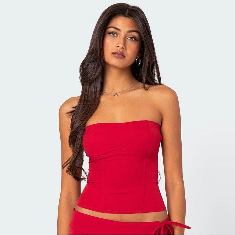 

Edikted Fashion Style Special-Interest Design Shoelace Bodysuit Strapless Style Tube Top All-Match Hot Selling Item Sexy Red(Tube Top Tops) M