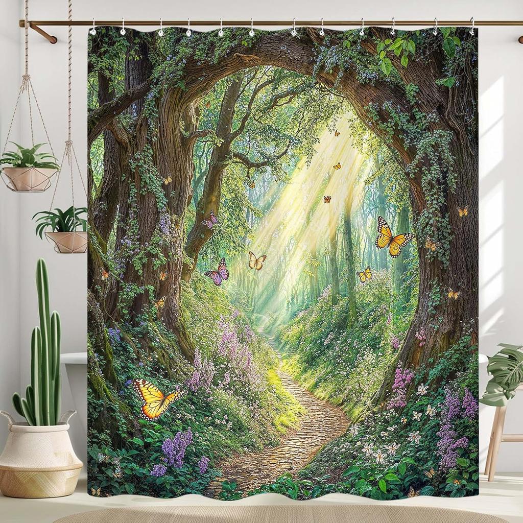 Adorable Cats Shower Curtain Set Cozy Plant Pot Design Waterproof Bathroom Shower Curtain Cute Feline Group Print Charming Home