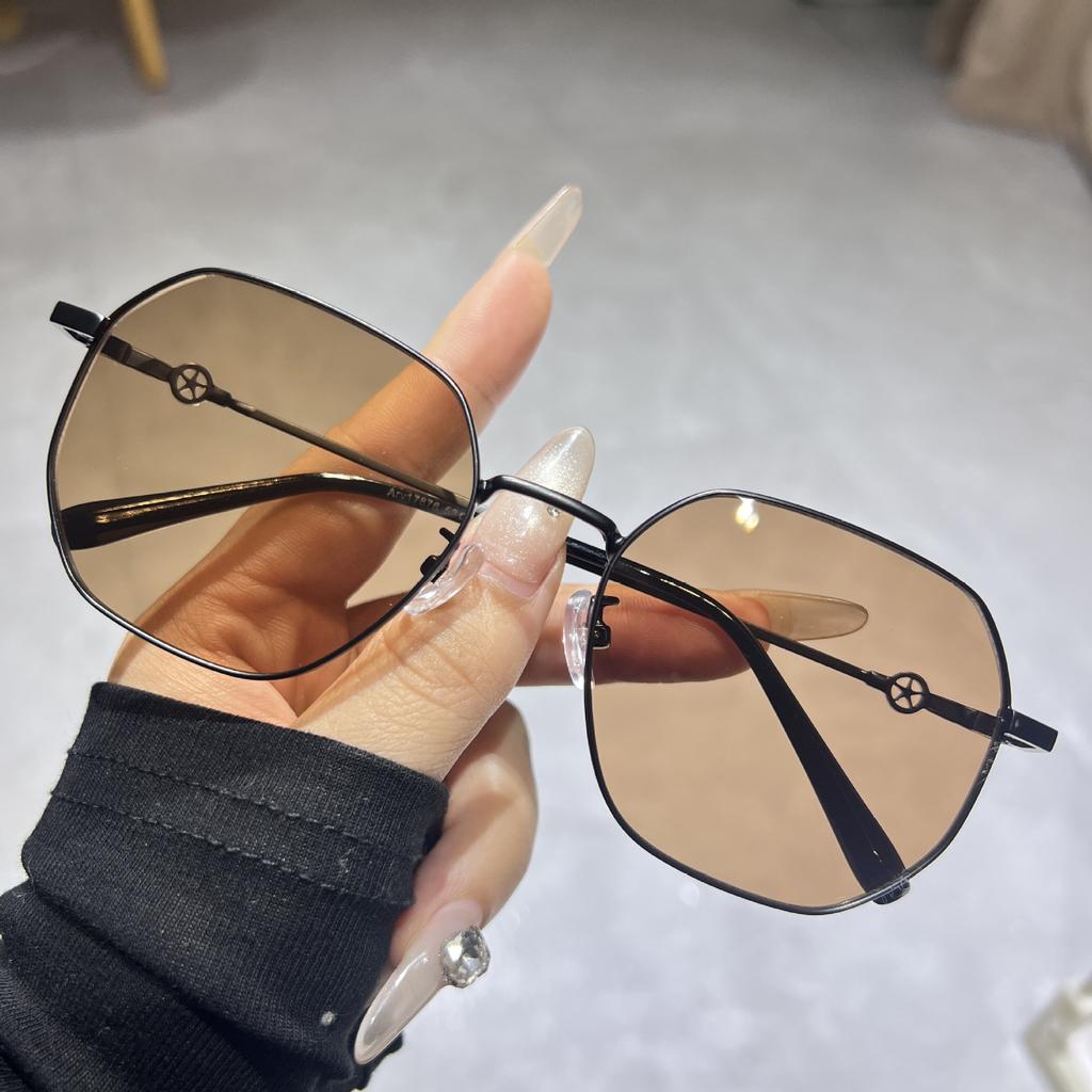 Sunglasses Women'S High-End Face Small Large Frame Polygonal Metal Glasses Men'S Sunglasses