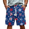 Men's Casual Drawstring Waist Shorts Lightweight Breathable Fabric Relaxed Fit Summer Beachwear with July 4th Fireworks Print