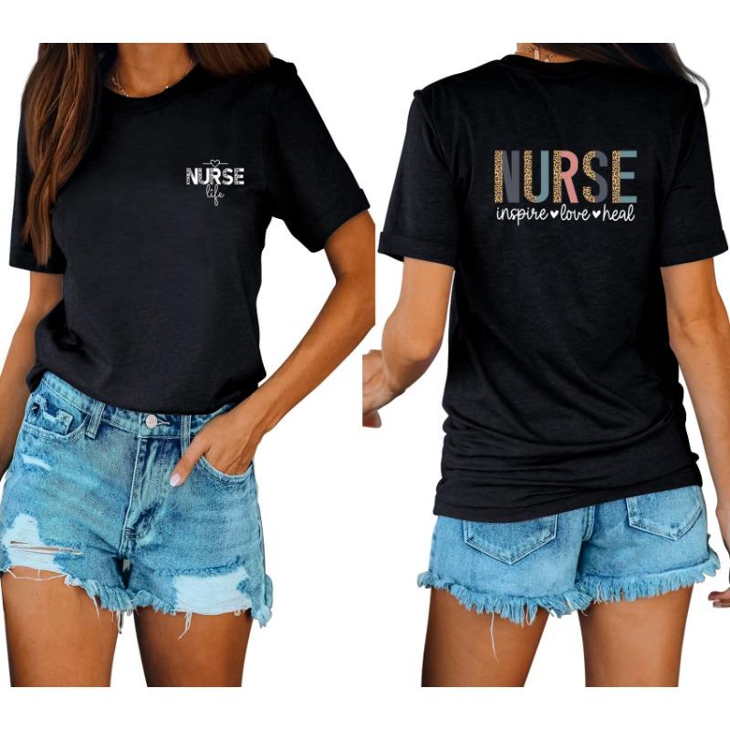Lässige und modische Damen-T-Shirts mit Krankenschwester-Print, locker, mit Rundhalsausschnitt und kurzen Ärmeln