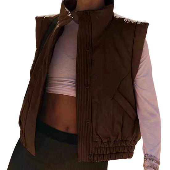 

Женский зимний жилет с карманами, эластичный подол, воротник-стойка, утепленный жилет S коричневый