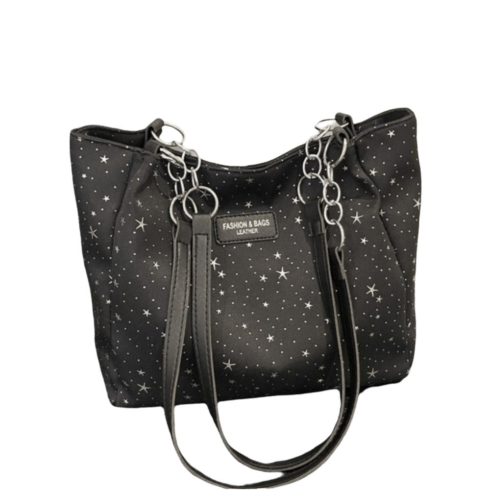 Solid Color Star Print Shoulder Bag Large Capacity Handbag Casual Hobo Bag Daily Commute