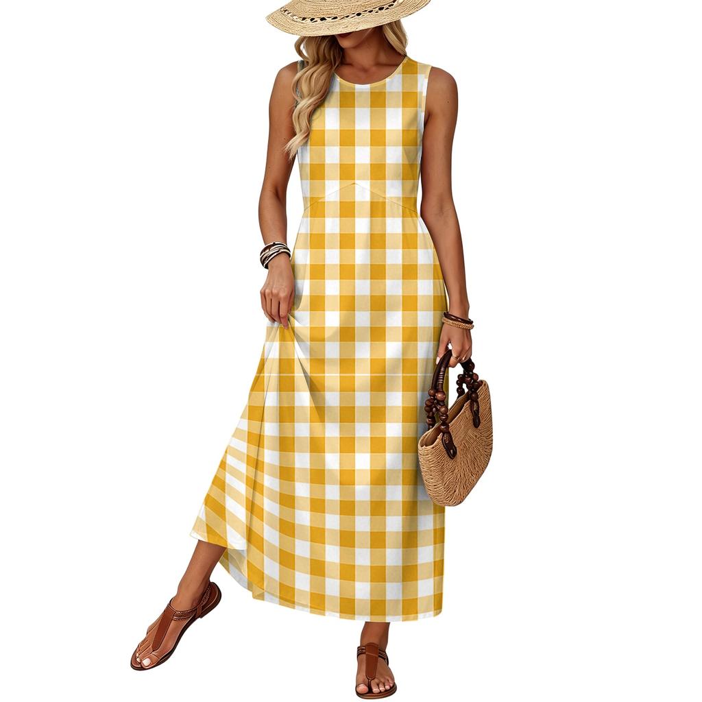 Women Sleeveless Summer Dress Casual Loose Fit Maxi Dress with Pockets Lightweight Beach Vacation Sundress