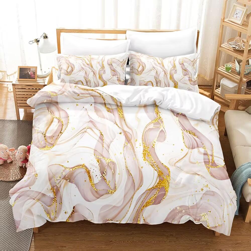 Luxury Colored Marble Bedding Set Romantic Velvety Wightness Minimalist Duvet Cover Set Twin Queen King Size for Birthday Gift