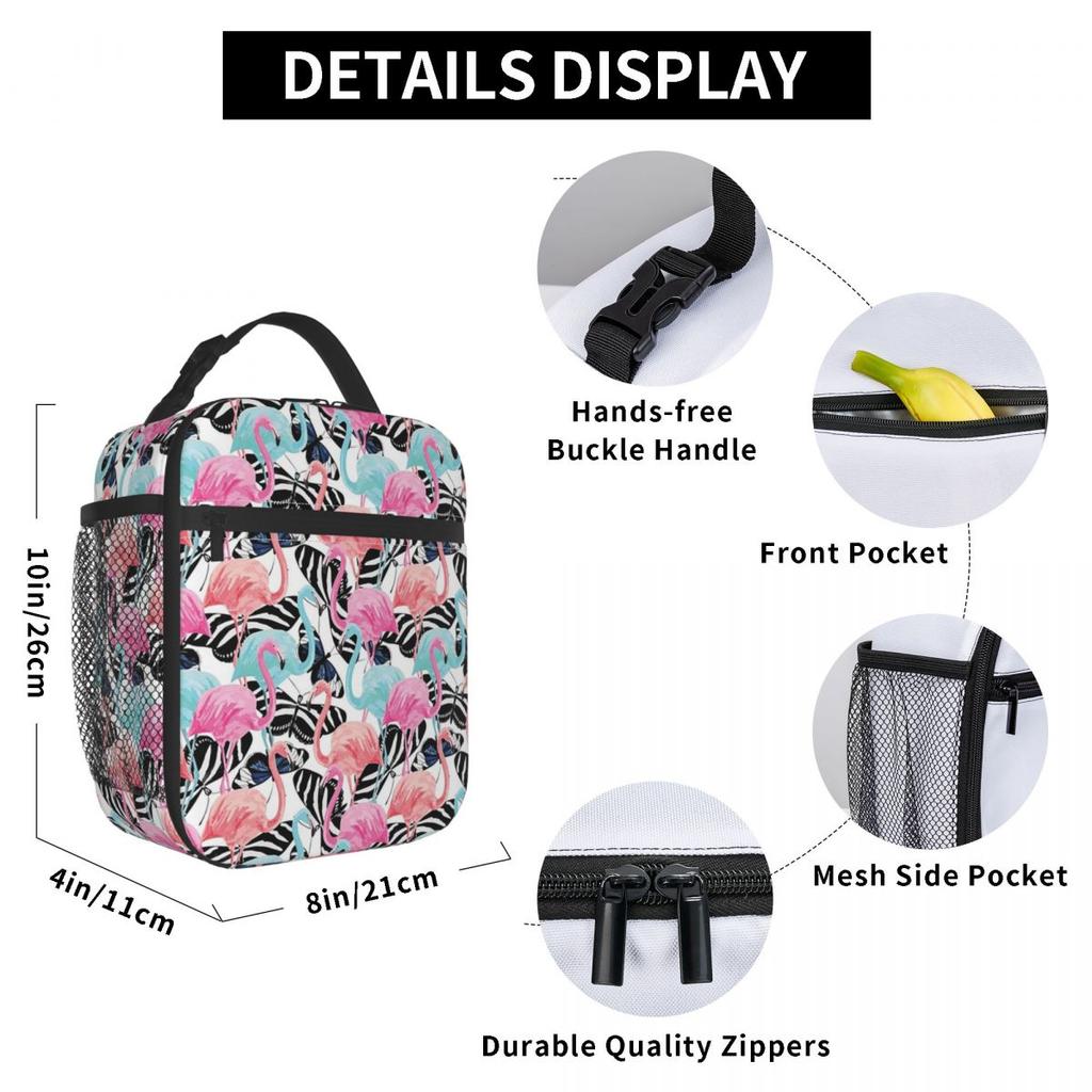 Black Striped And Cartoon Flamingo Insulated Lunch Bag for Office Cooler Thermal Food Box Tote Leakproof Lunch Boxes Container