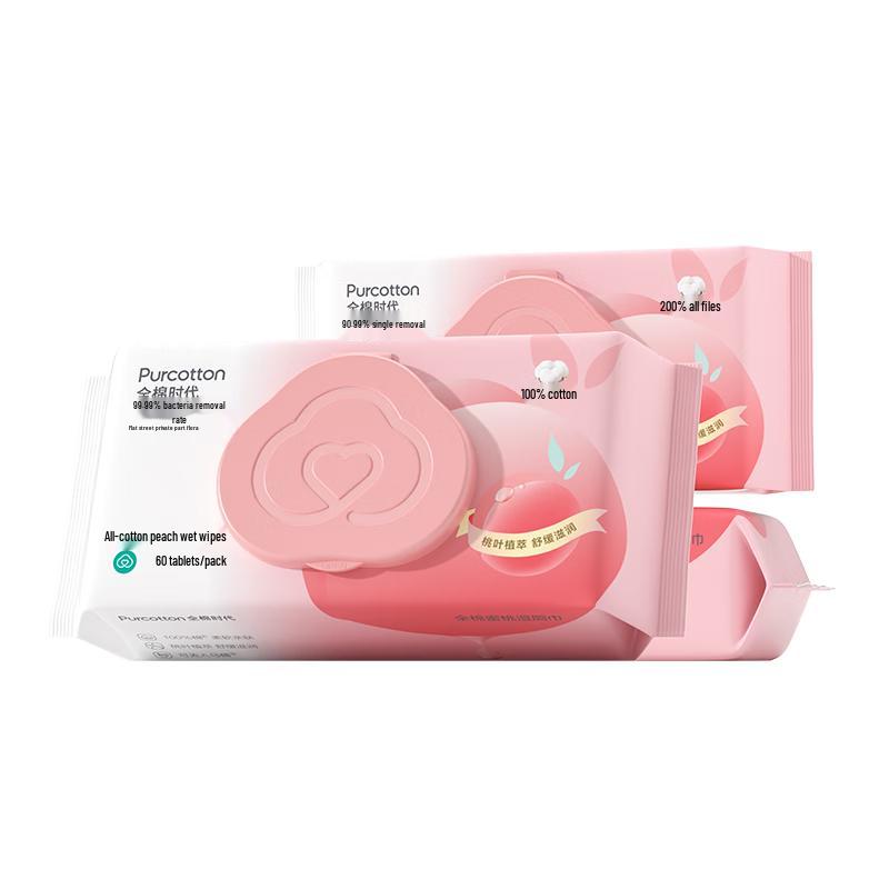 PurCotton Flushable Wet Wipes, 60 Sheets x 3 Packs
