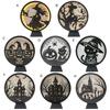 Halloween LED Lantern Wooden Desktop Light Witch Pumpkin Spider Cat Designs Silhouette Ornament Spooky Tabletop Home Party Decoration