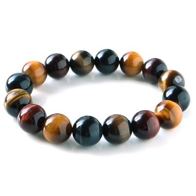 Natural Stone Power Stone Inner Circumference for Men and Women Bracelet, Tiger's Eye, 12mm, Approx. 19cm,