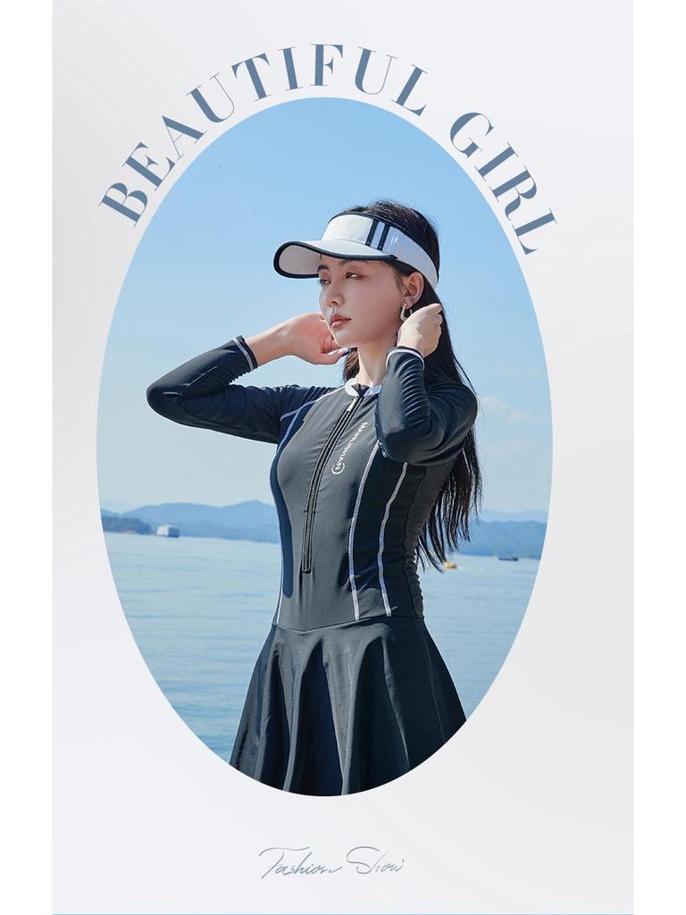 Women's Long Sleeve Skirt Style One-Piece Slimming Surf Suit