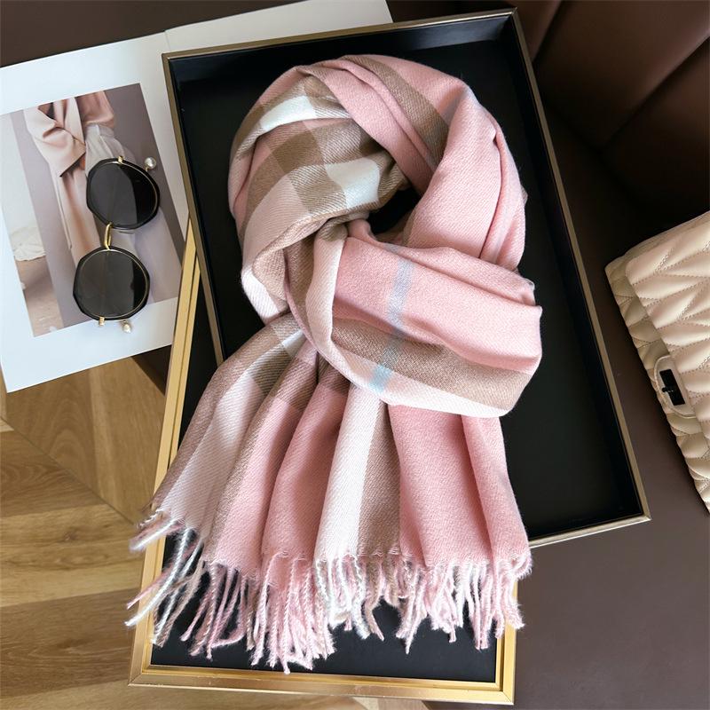 2024 Trendy Unisex Plaid Cashmere-Feel Tassel Shawl Snood Scarf for Autumn/Winter
