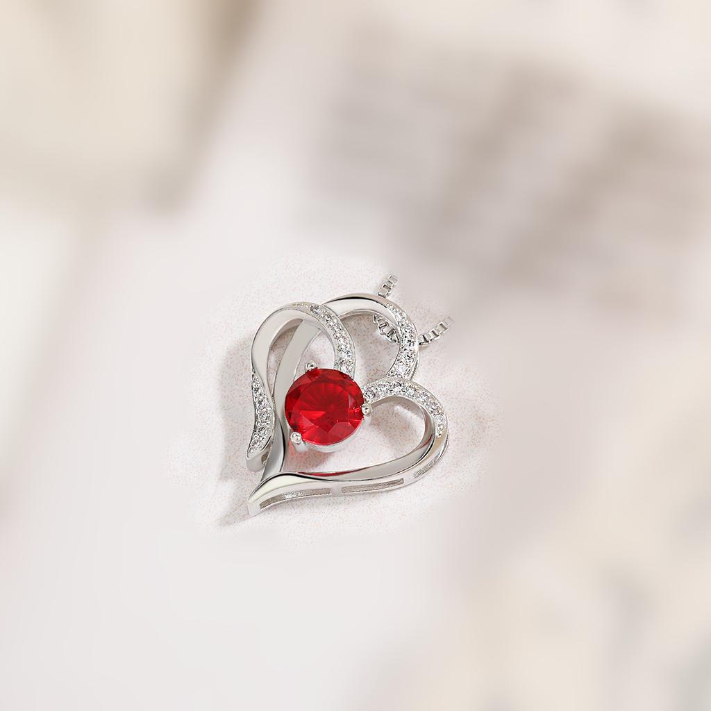 Double Heart Pendant Necklace Female, Premium Inlaid Color Zircon Heart-To-Heart Love Necklace