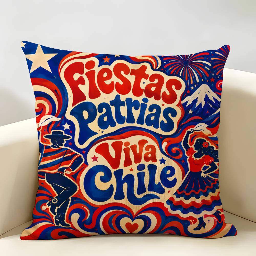 Fiestas Patrias Cushion Cover Durable Hypoallergenic Organic Linen Pillow Cover Short Size Washable Skin-Friendly