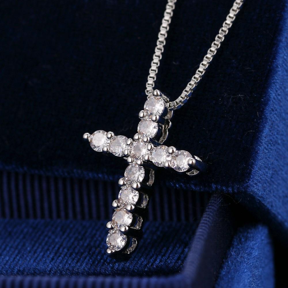 2021 S925 Silver Cross Zircon Pendant Necklace