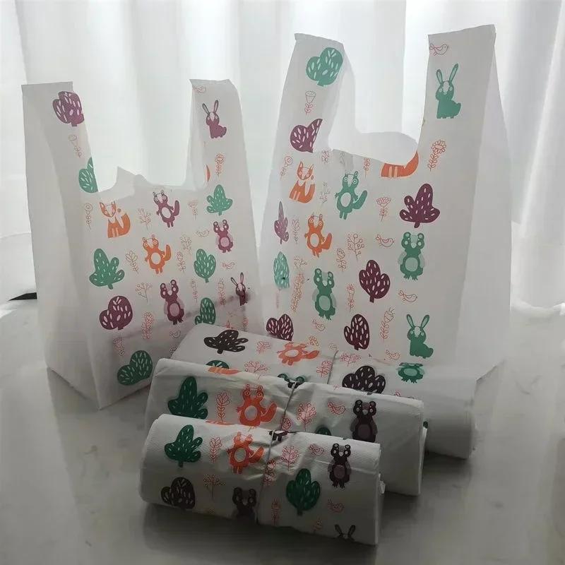 Handheld Plastic Bag Pink Cartoon Rabbit Pattern Shopping Mall Shopping Packing Bag Food Dessert Biscuit Packing Handle Bags