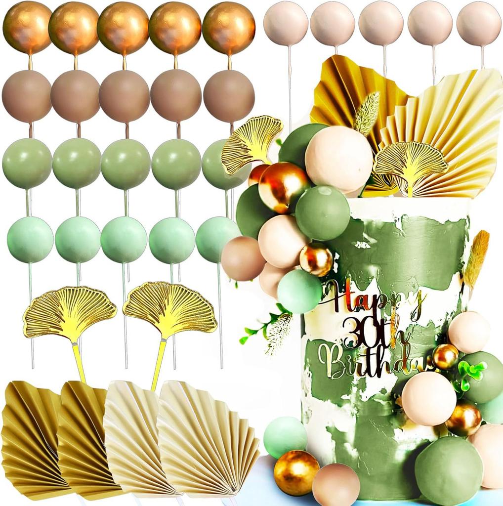 31 Pieces Bohemian Cake Decoration Gold Nude Green Cake Balls for Weddings Birthday Party Decoration