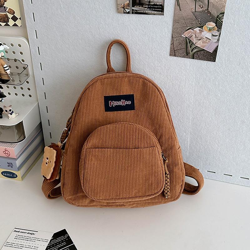 Schoolbag Small Solid Color Corduroy Student Small Backpack Shopping Retro Versatile Solid Color Niche Cute Mori Backpack Women