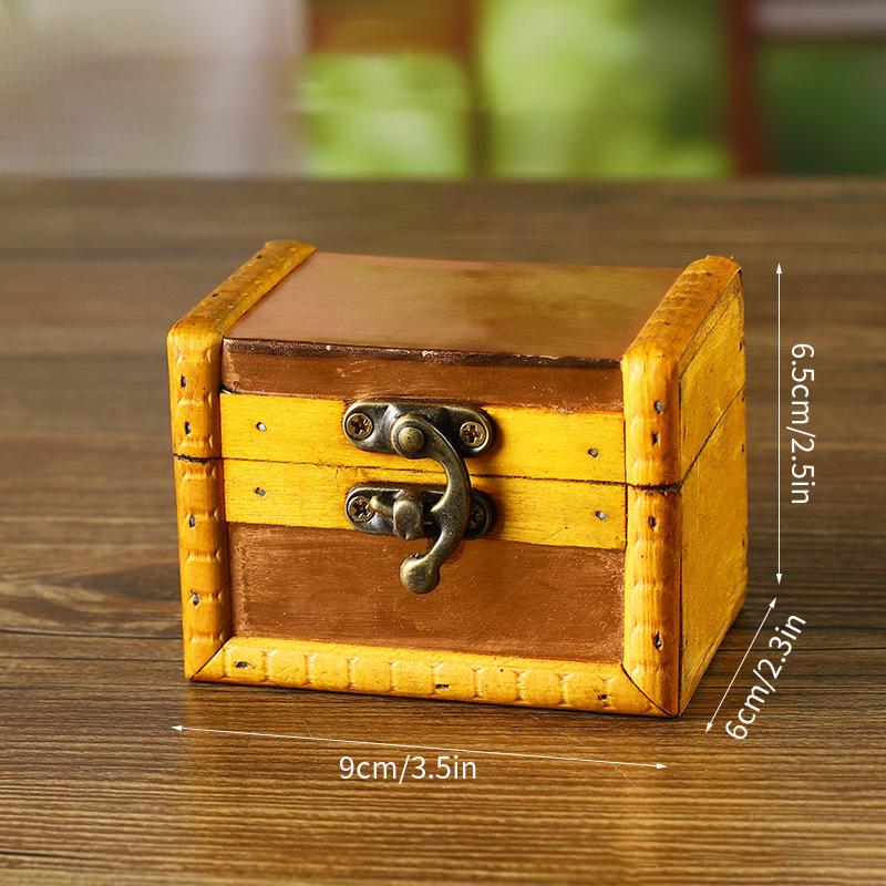 1pc Medieval Retro Jewelry Storage Box Wooden Treasure Jewelry Container Trinket Decor Box Props Pirate Jewelry Display Case