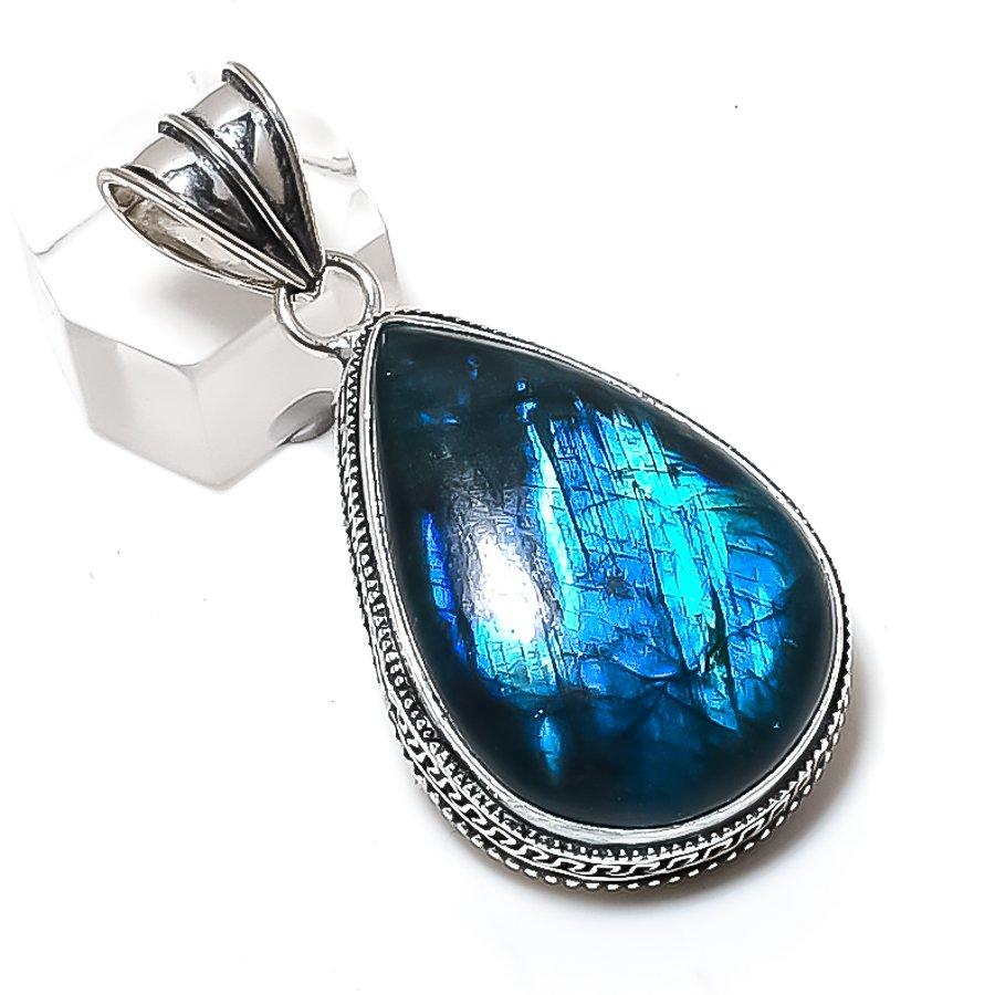 Labradorite Gemstone 925 Sterling Silver Jewelry Pendant 2.09"