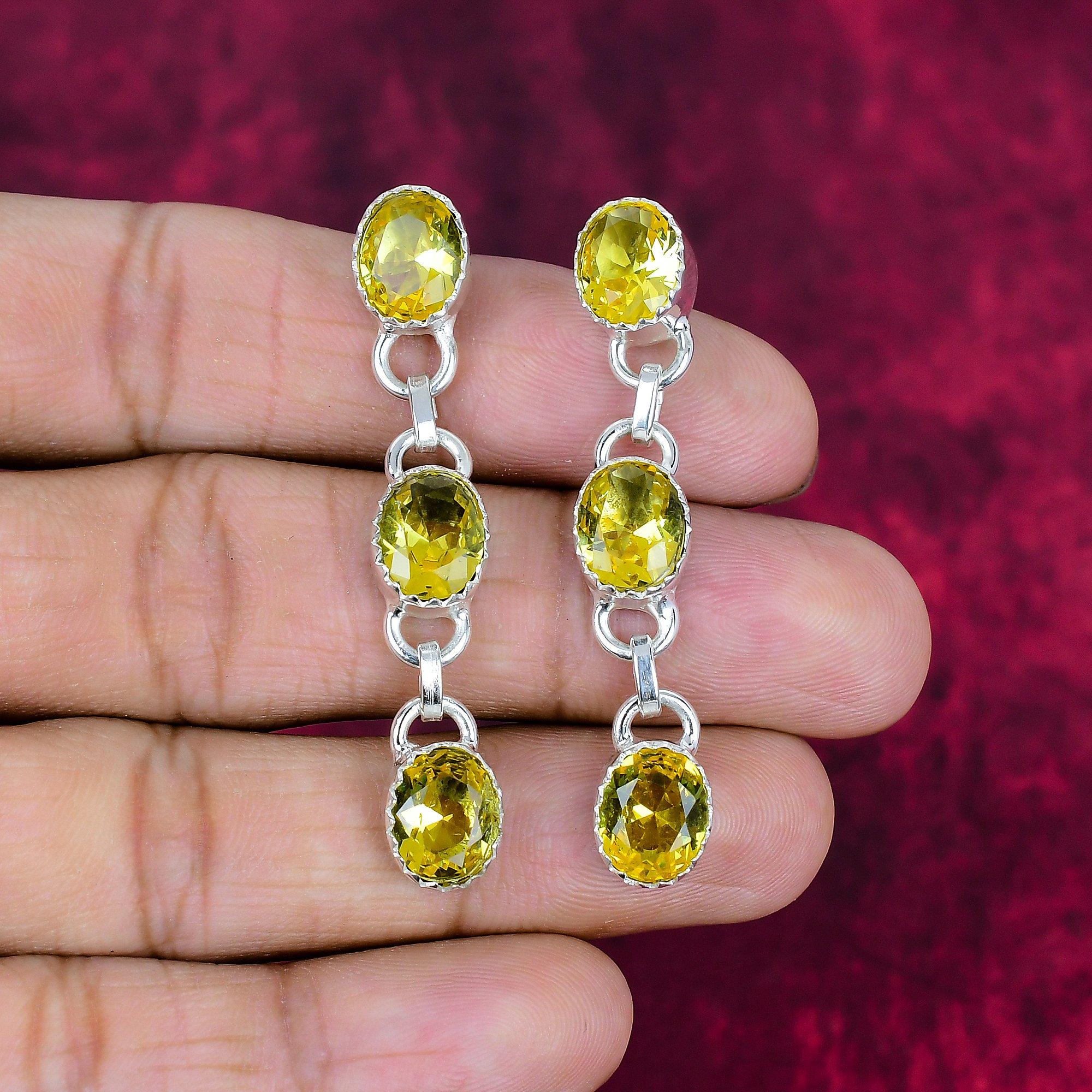 

Серьги с цитрином, ювелирные изделия из стерлингового серебра 925 пробы с драгоценными камнями, серьги ручной работы, на День Благодарения 2.17 Inches жёлтый