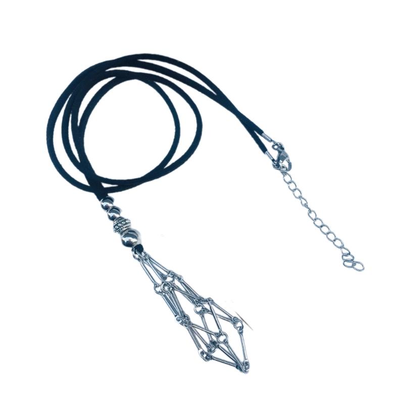Empty Crystal Stone Holder Necklace Cord Adjustable Natural Crystal Cage Necklace Chain Mesh Pendant Necklace Gifts