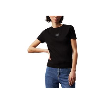 Jeans Letter Badge Slim Fit Round Neck Short Sleeve T-Shirt Women T-Shirts Black J20J223552-BEH