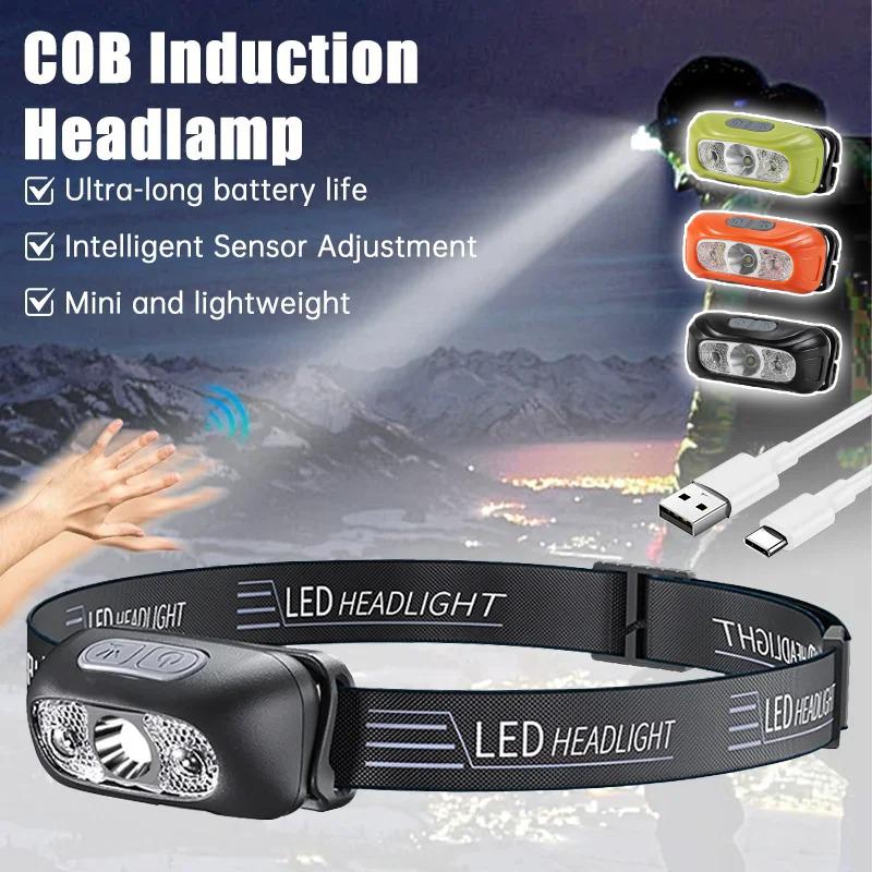 Strong Light Headlamp Portable LED Sensor Headlamp USB-C Rechargeable Head Flashlight Outdoor Camping Fishing Emergency Lantern