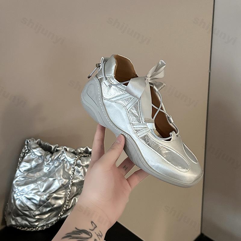 Fashion Niche Design Casual Ballet Style Sneakers Women's Summer  New Comfortable Thick Soled Height Increasing Single Shoes