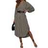 Women V Neck Loose Fit Striped Belted Shirt Dress Long Sleeve Casual Midi Dress with Vertical Stripe Pattern for Daily Wear