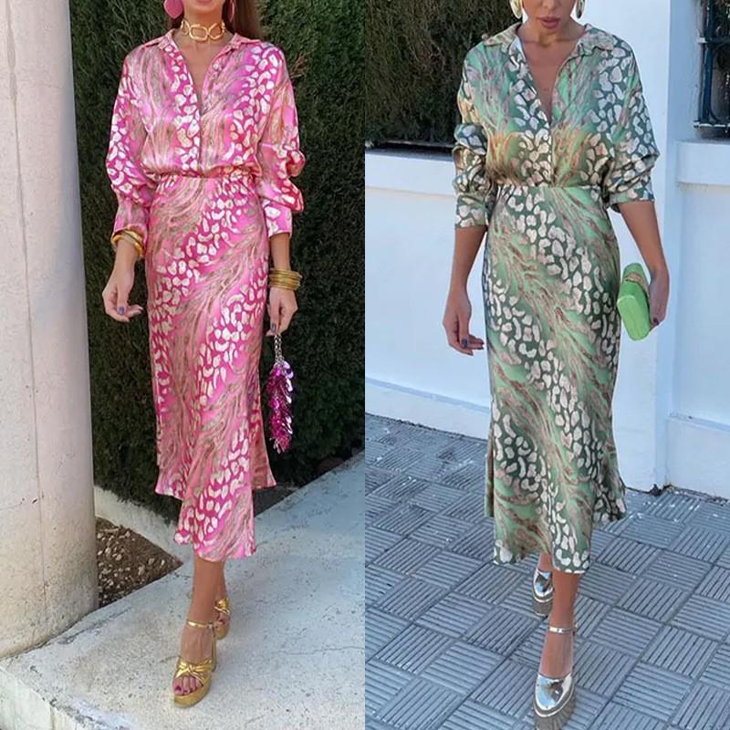 Clothing Women's Fashion Suit Commuter Collar Long-sleeved Printed Skirt Set