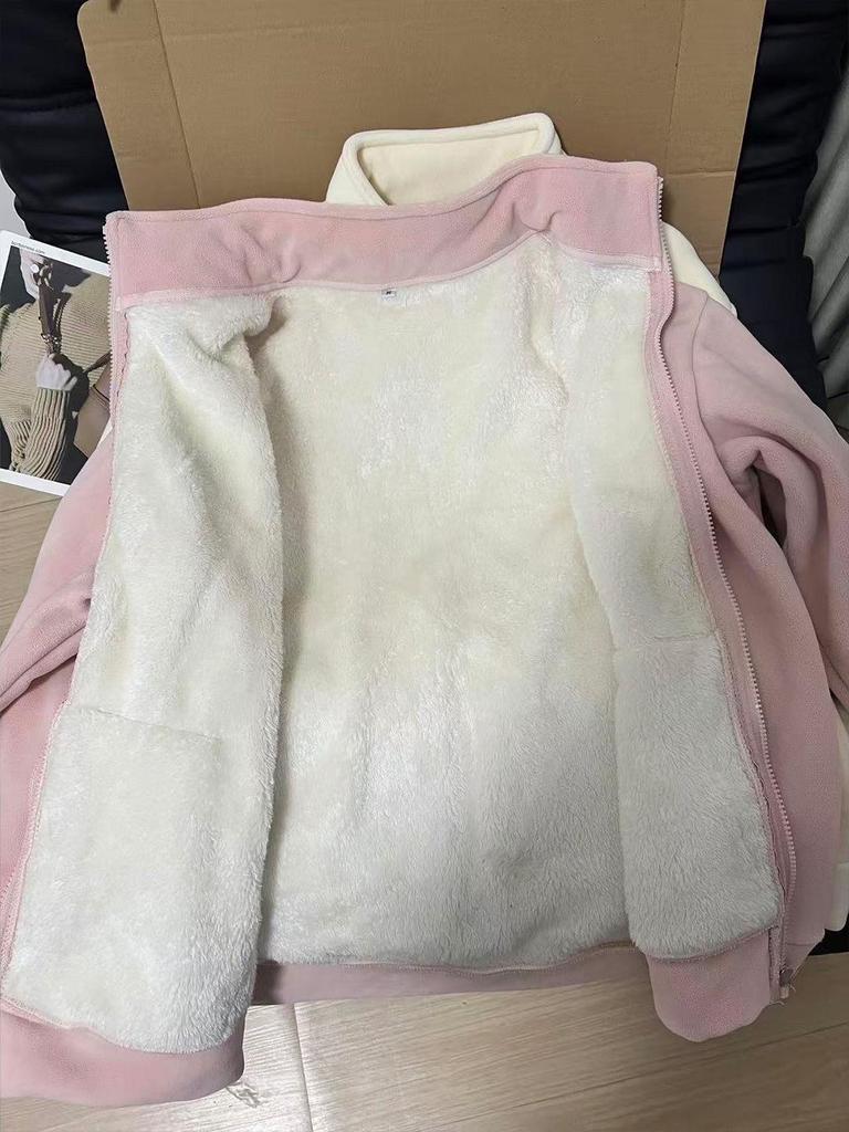 Women's Pink Lambswool Fleece Jacket: Windproof, Thick Velvet Liner, Warm Winter Outerwear