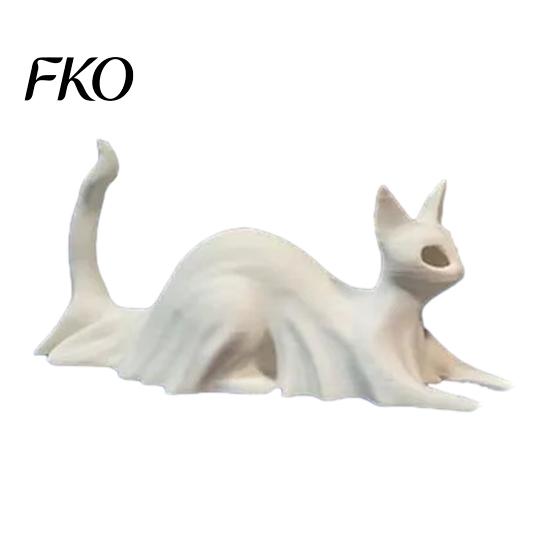 High Precision 3D Printed Ornament Cat Ghost Statues, Halloween Haunted Kitten Figurines with Hollow Eyes Three Style Set & Flowing