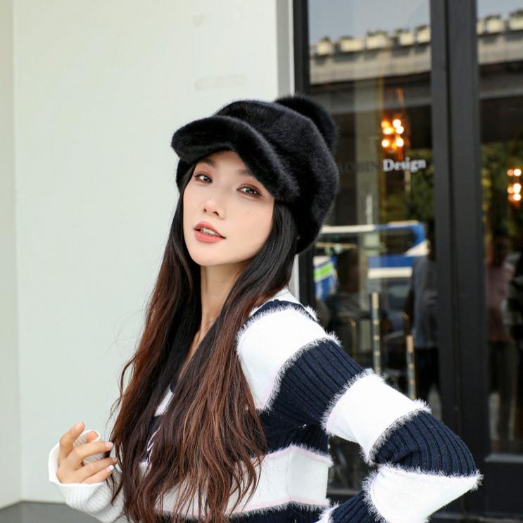 Imitation Mink Hat Women's Winter Thickened Warm Mink Hat Knight Hat Fur Cap Baseball Cap