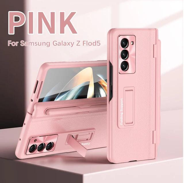 With Touch Pen Case For Samsung Galaxy Z Fold 7 Leather Hinge Fold 6 5 4 Screen Protector Tempered Film Folding Kickstand Cover
