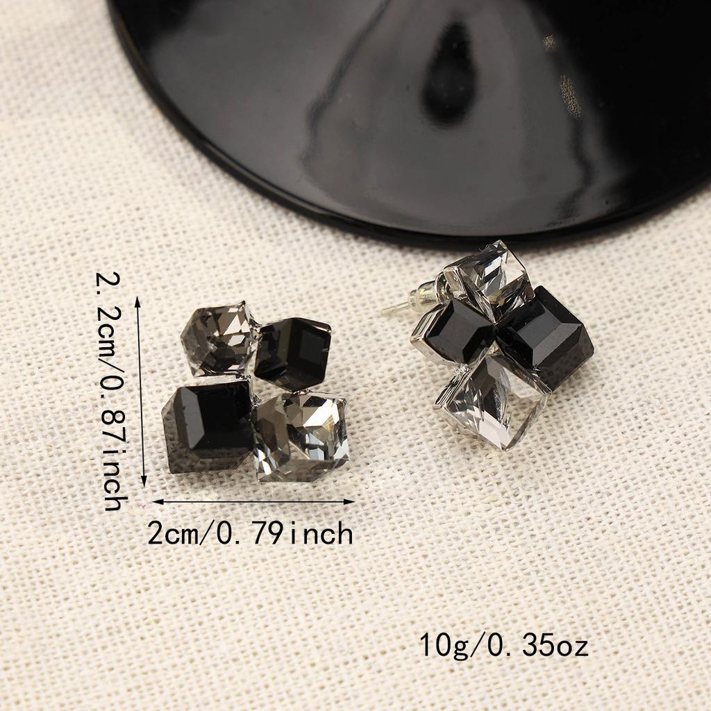 Summer Square Zircon Cube Stud Earrings Women's Light Luxury Niche Earrings Exquisite Temperament Earrings