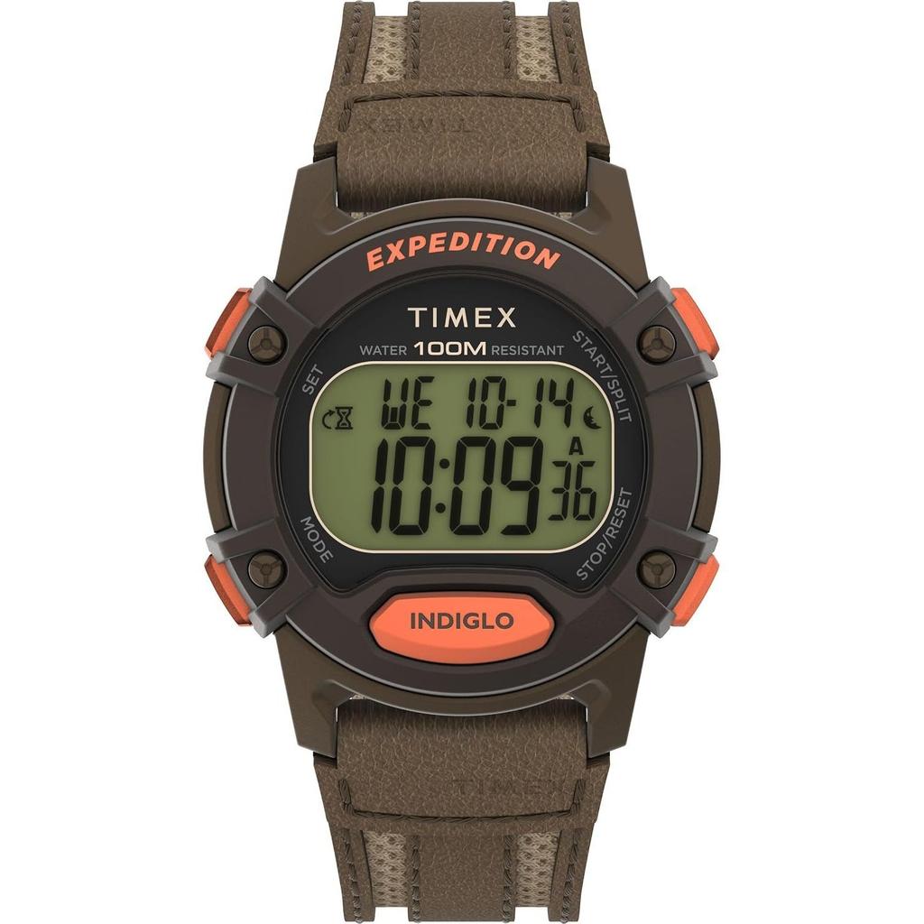 Timex Mens Expedition CAT5 41mm Watch - Green Strap Digital Dial Case Brown Digital.