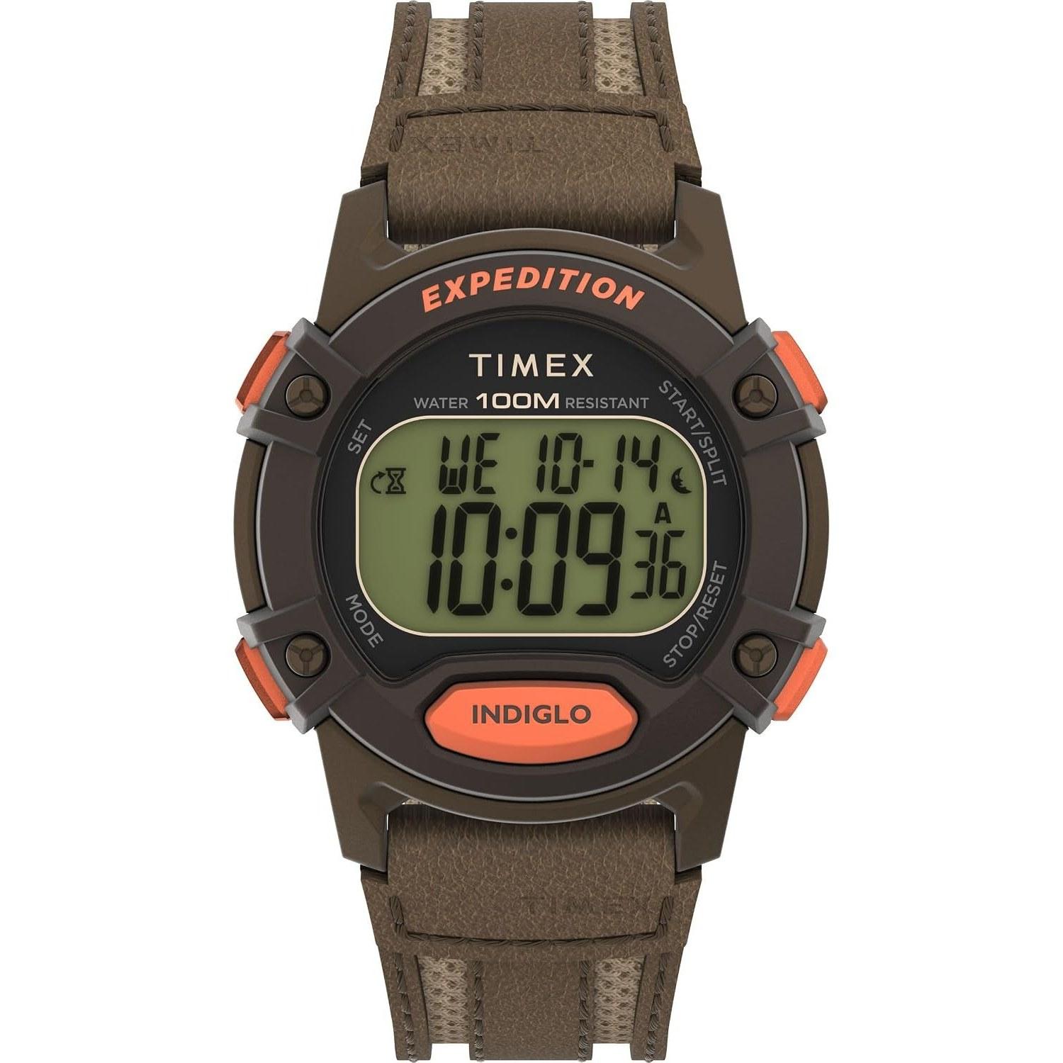 Timex Mens Expedition CAT5 41mm Watch - Green Strap Digital Dial Case Brown Digital.