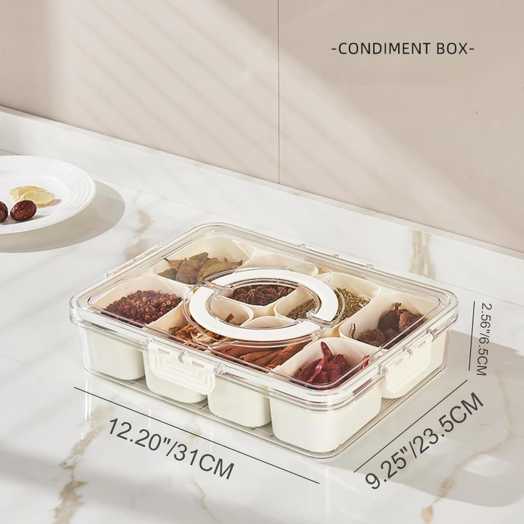 Snack Box Container, 8-compartment Divider Tray with Lid and Handle for Food, Snacks, Nuts, Fruit, Picnics, Travel - H-006-8