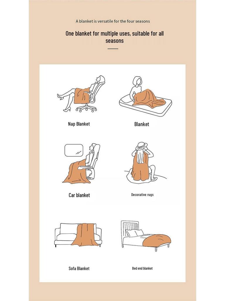 Thickened Plush Blanket - Wide Stripe, Grid Cut, Imitation Rabbit Fur, Small Flannel Blanket, Machine Washable