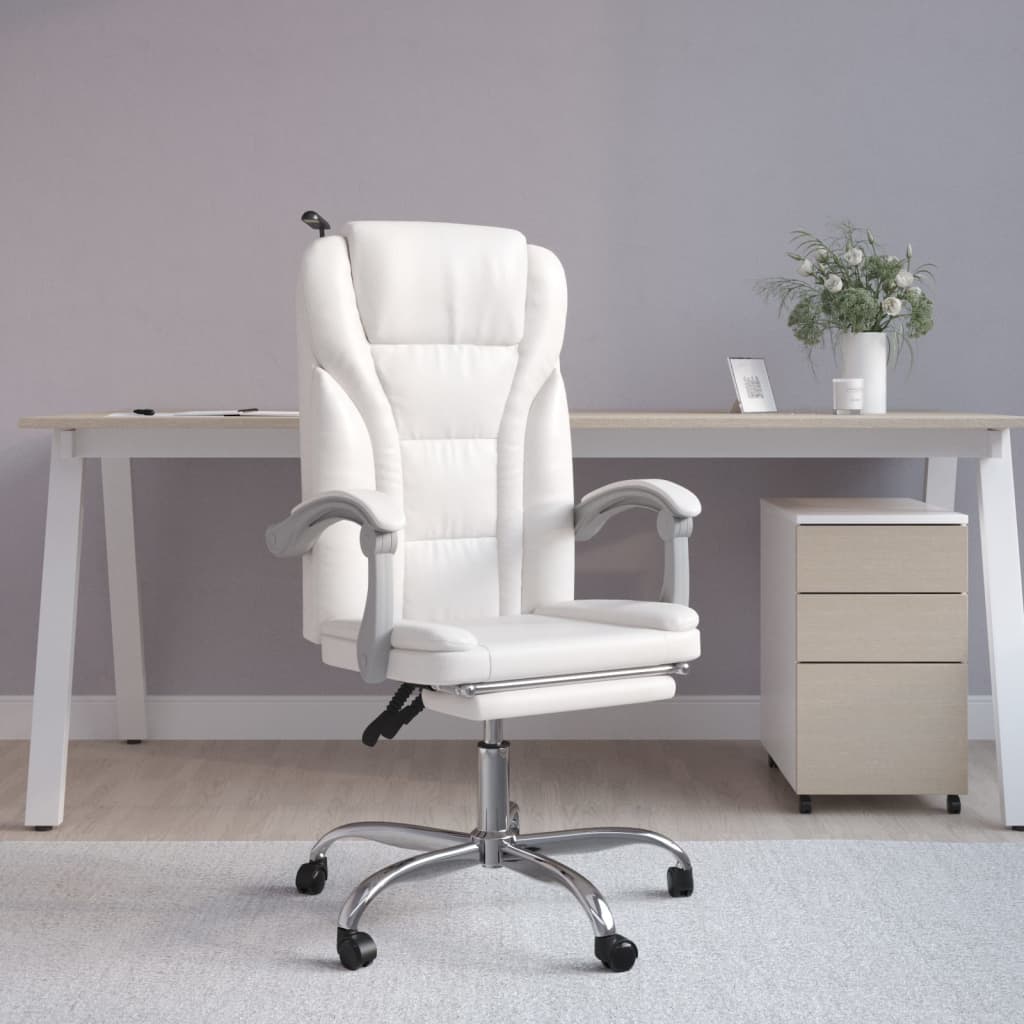 Office Chair with Reclining Function White Faux Leather