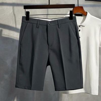 Men Suit Pants Formal Business Style Office Shorts Straight Loose Mid Waist Button Zipper Closure Pure