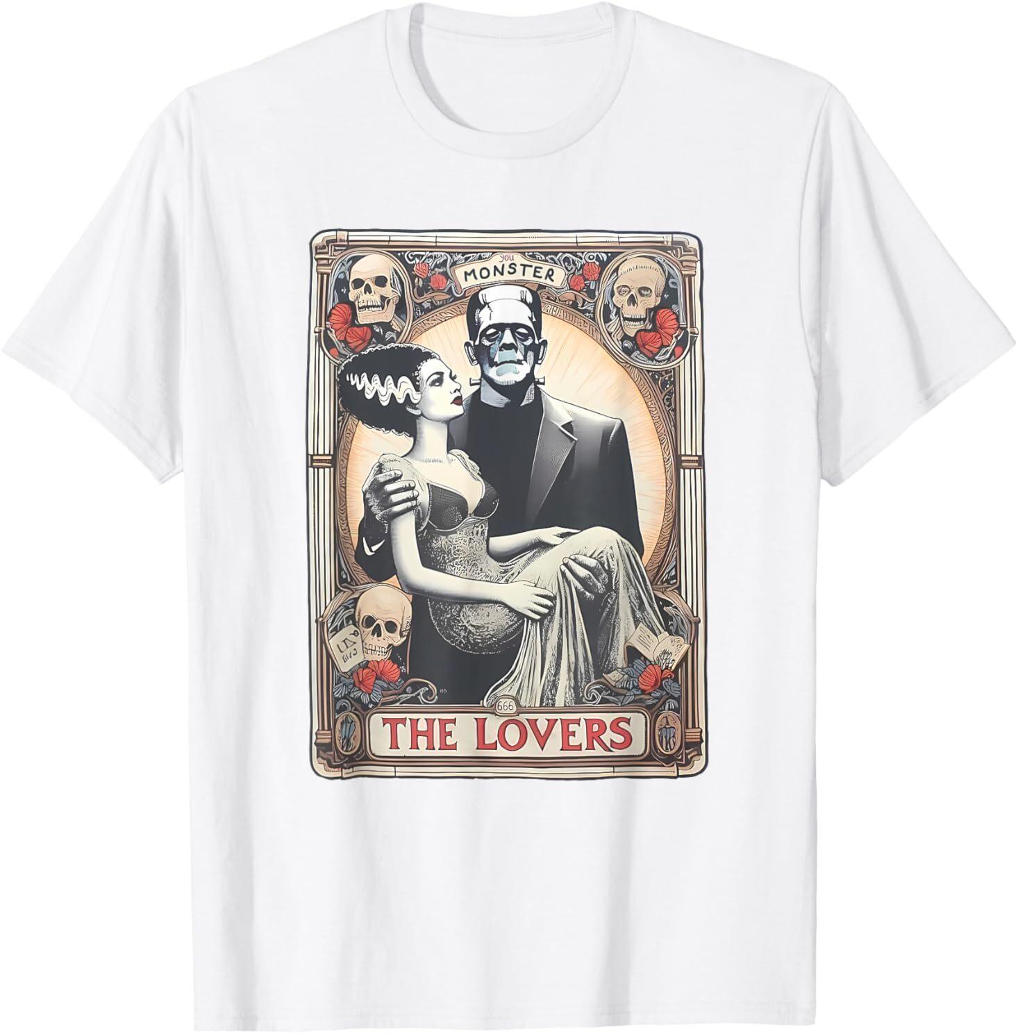 Retro Halloween Frankenstein Lovers Tarot Card Halloween T-Shirt S