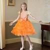 Girls' Puffy Organza Dress with Bow and Embroidery