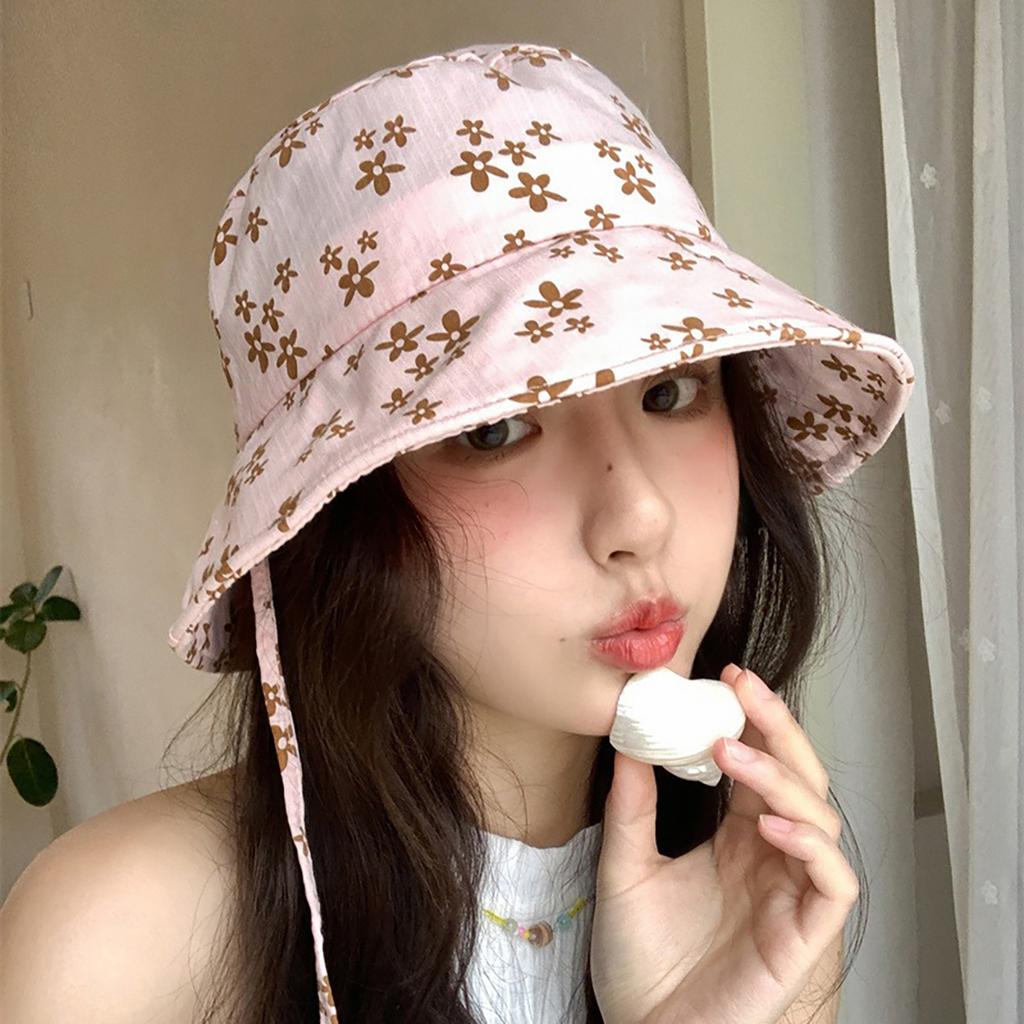 Floral Print Bucket Hats for Women Summer Wide-Brimmed Fisherman Hat Outdoor Travel Ladies Sun Protection Basin Cap