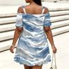 Women Plus Size Cold Shoulder Chain Strap Printed Short Sleeve Loose Mini Dress