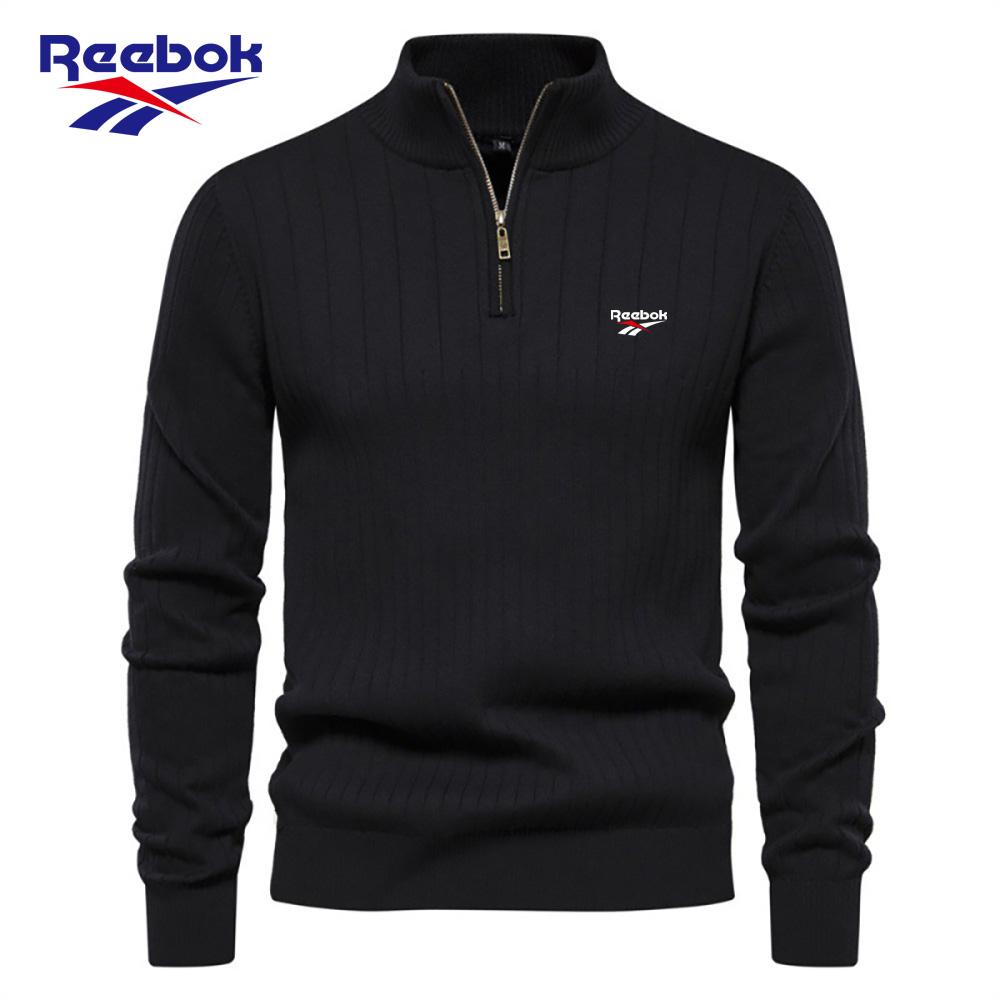 Reebok 2026 Embroidered Stand Up Collar Cotton Men s Sweater Casual Half Zipper Solid Color Pullover High-quality Men s Knitted Sweater S