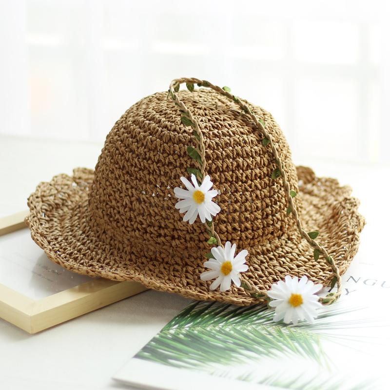 Handmade Sweet Lace Visor Hat Girls Sun Hat Children Parent-child Fresh Small Daisy Wreath Straw Hat