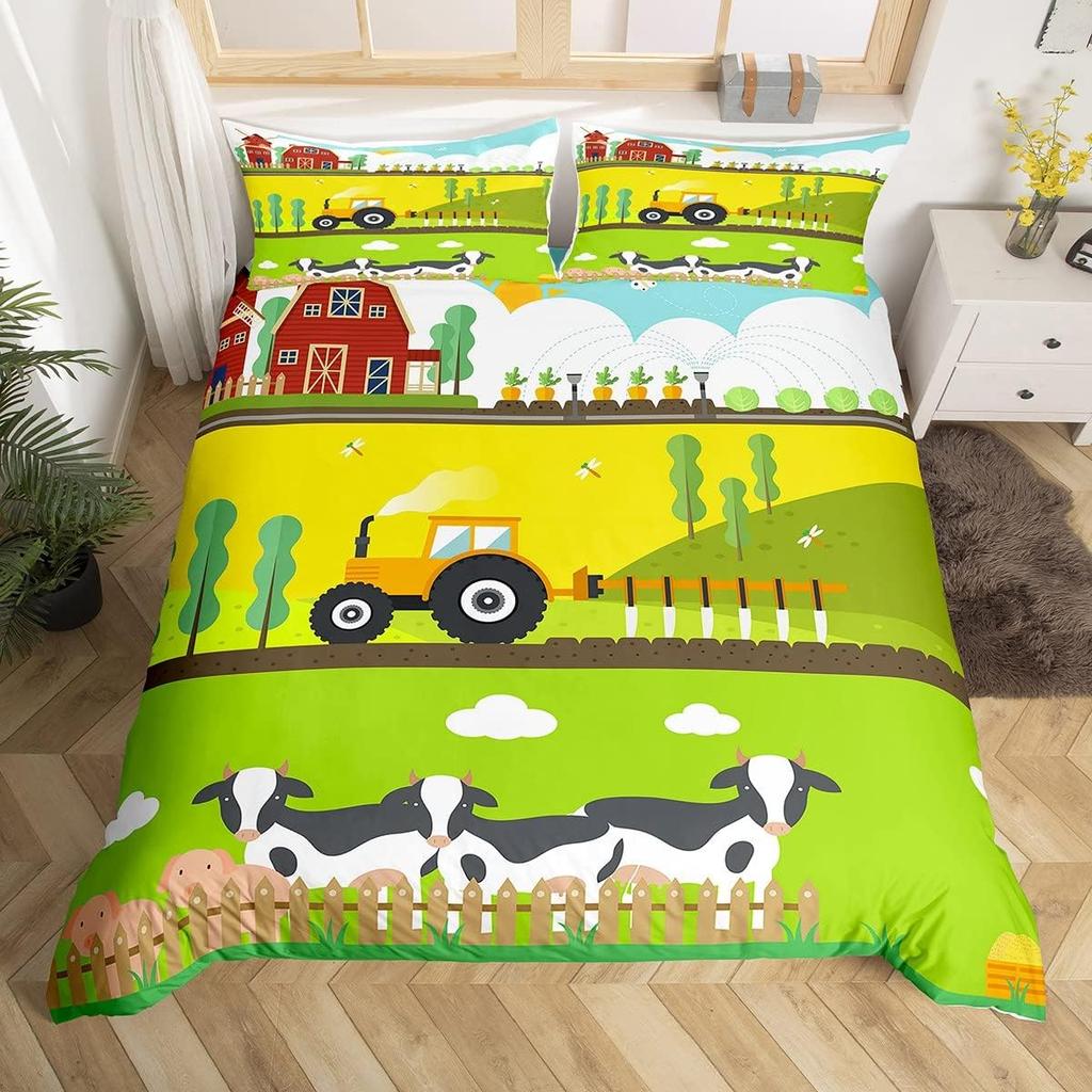 Comforter Cute Cartoon Farm Animal Truck Tractor Bedding Set Farmhouse Country Cozy Comforter For Boys Teen Room Decor