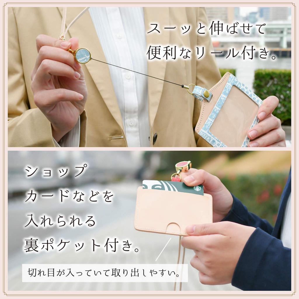 Porta-Cartão de Identidade de Couro Genuíno Zenzakura de Fábrica com Retrátil, Porta-Crachá Feminino, Porta-Passe, Porta-Crachá de Funcionário (Rosa)