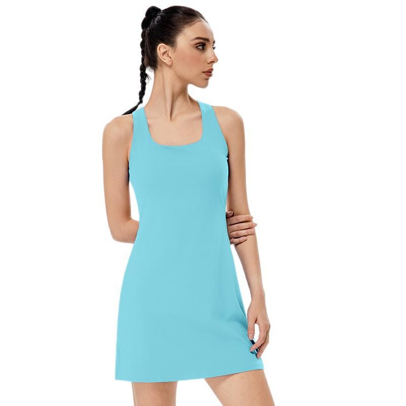 Womens Seamless Sport Dress With Cutout Back Built-in Bra Moisture-Wicking Running Gym Tennis